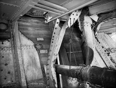 HMS HAWKE collision damage-hole between saloon and upper deck from inside looking aft..jpg