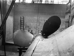 HMS HAWKE collision damage-starboard propeller looking aft from lower hole..jpg