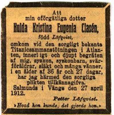 Memorial Card Hulda Clasa C N