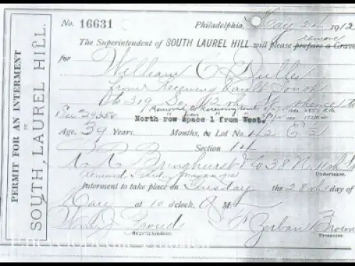 Permit for interment of William Crothers Dulles