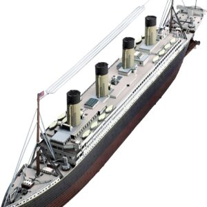 RMS Titanic: Detailed replica of historic early 20th-century ocean liner model with intricate features.