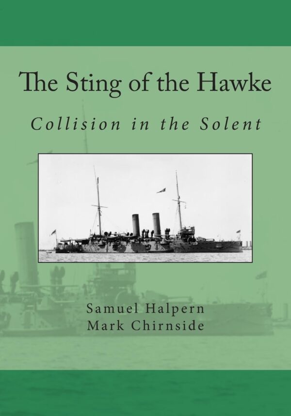 Book cover showing a side view of HMS Hawke